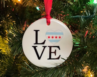 Chicago Flag Love Christmas Ornament - Chicago Flag, Chicago Lover, Windy City, Chicago Pride, Christmas Ornament