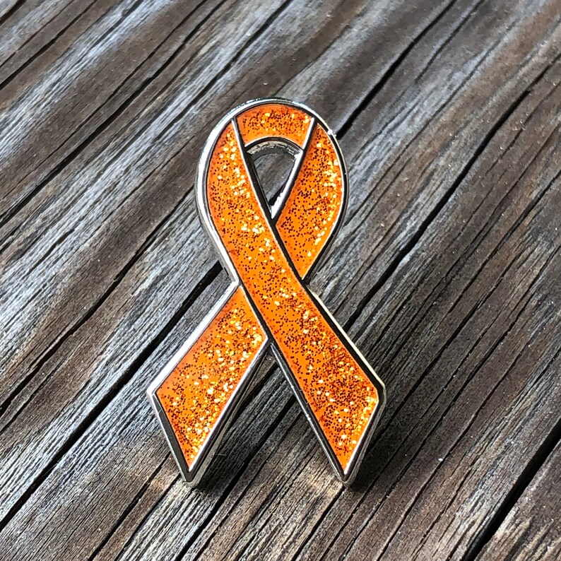 Orange glitter awareness ribbon pins Leukemia ADHD Etsy
