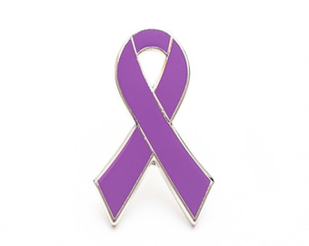 Purple awareness ribbon pins - ADHD, Alzheimer's, Crohn's, Colitis, Cystic Fibrosis, Epilepsy, Fibromyalgia, CRMO, pancreatic cancer