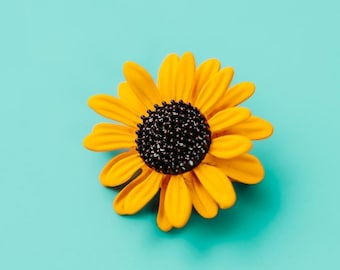 Yellow Sunflower Enamel Pin - Realistic Floral Accessory