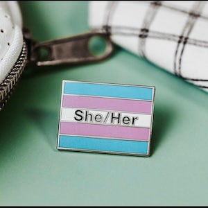 She Her Pronoun Enamel Pin - trans pride, pronoun pin, Transgender Pride Flag, she her pin, M2F, enamel pins