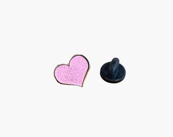 Pink Heart Enamel Pin, Glittery Small Size (1/2-Inch)