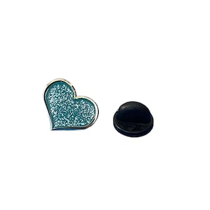 1/2-Inch Teal Heart w Glitter Enamel Pin