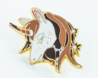 Brown and white unicorn enamel pin - unicorn gifts, kawaii gifts, lapel pins, unicorn pin