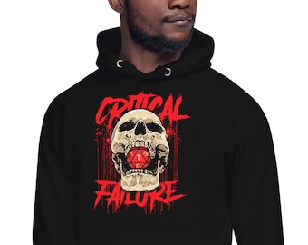 D20 Critical Fail Dice Roll Unisex HoodieDungeons and Dragons, Pathfinder, Tabletop RPG, Dungeon Master T-shirt, D20 hoodie