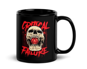 Critical Failure Metal Skull | Funny DND Gift For DM | Dungeons and Dragons, Pathfinder, Tabletop RPG Accessory | 11 Oz Coffee Mug
