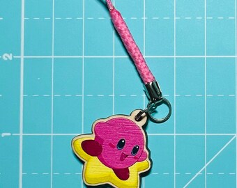 Kirby Chibi Wooden 1" Cell Phone, Zipper Pull, or DS Charms! Dust Plugs available for iPhone and Android!