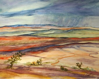 Outside of Page AZ Watercolor Desert Arizona Utah Watercolor Landscape Cloud Painting From Desert