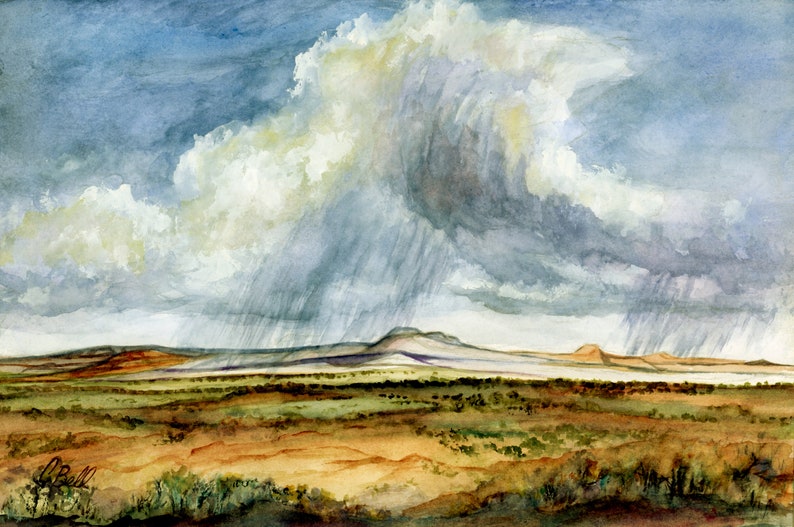 Outside of Page AZ Watercolor Desert Arizona Utah Watercolor Landscape Cloud Painting From Desert