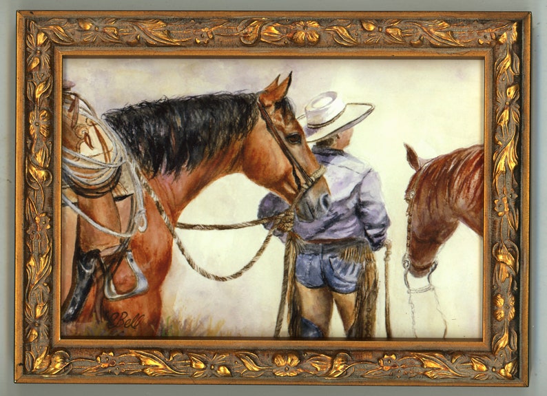 Handmade Miniature Quarter Horse Painting on Print From Etsy