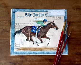 Custom Watercolor Portrait On Jockey Club Papers Custom Thoroughbred Watercolor Painting on Breed Registration Papers