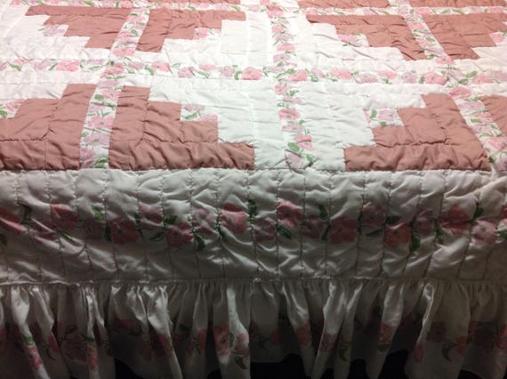 Clearance Mauve White Log Cabin Patchwork Queen Quilt Etsy
