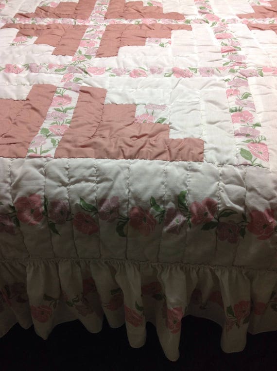 Clearance Mauve White Log Cabin Patchwork Queen Quilt Etsy
