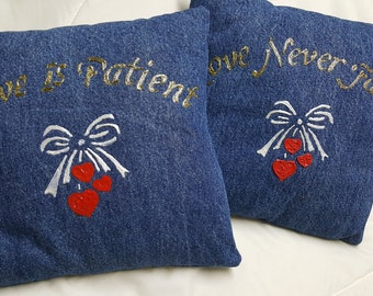 Love Is Patient  / Love Never Fails Handpainted Throw Pillow Set