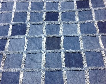 Shades of Blue Rag Blanket with Denim Lining