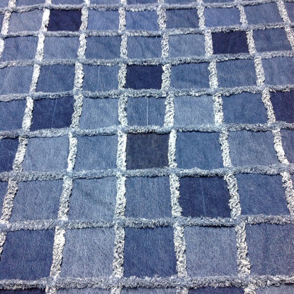 Shades of Blue Rag Blanket with Denim Lining