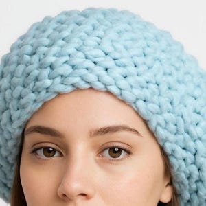 Handcrafted Seafoam Blue Chunky Knit Beret il_1080xN.1450554299_djpc.jpg main image 2