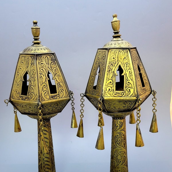 Vintage two North African Jewish brass/copper  Rimonim for Sefer Torah finials
