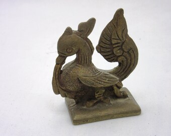 Antique Indian cast brass bird miniature sculpture. marked.