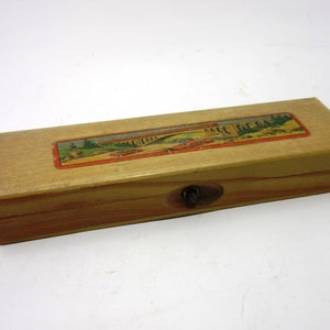 Rare vintage German wood children pencils box with Beaded Calculator inside