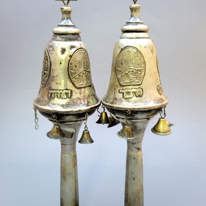 Old Israeli silver Rimonim for Sefer  Torah Scroll, Vintage Bible scroll finials Rimonim from silver