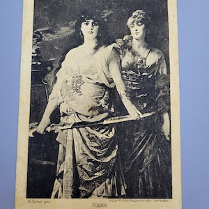 Antike russische biblische Geschichten Postkarten, die Judith mit dem Schwert um 1915 mehrere Sprachen zeigen, einschließlich Desaer. Unbenutzte