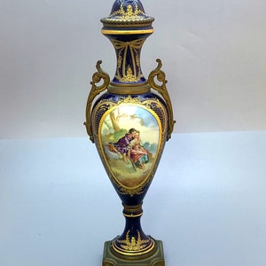 Antique Sevres hand painted French bronze porcelain vase, enamel on porcelain, ormalloo,  marked by the artist, 19th century
