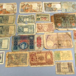 Collection of 26 Old European Banknotes - France Italy  Austria Lebanon