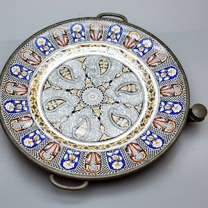 RARE! Antique British pewter and porcelain plate for warming children&#39;s meal with hot water. Made by James dixon&sons sheffield