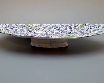 Antique Persian serving plate made from copper and enamel, 19th century