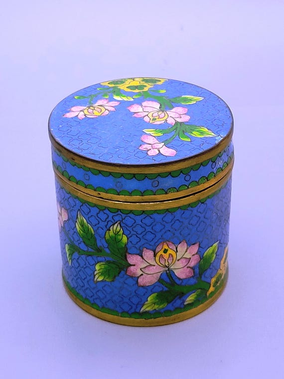 cloisonne cigarette box Chinese Brass Wood Black Bird Vintage Chinese Cloisonn Cigarette Box