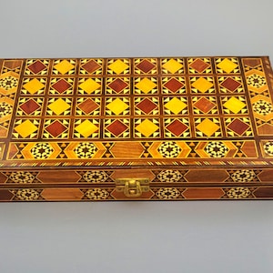 Vintage Sadeli-mozaïekspeldoos – opvouwbare schaakbackgammonset van 30 cm
