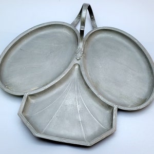 Antique Art Nouveau Jugendstil  Orivit pewter serving tray in the shape of cloverleaf Ca 1900. Marked
