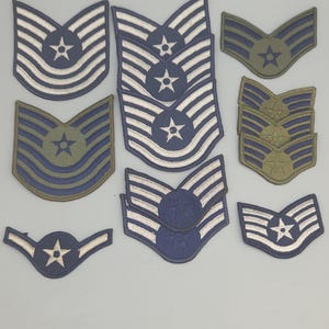 Bulk Lot of 13 USAF Rank Patches – Senior Master Sergeant E-8, MSgt E-7 & Airman