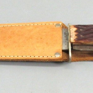 Vintage  1960th survival knife, Made in Japan as a replica to German knife. Handle covered with bone. 4 tools in the handle.