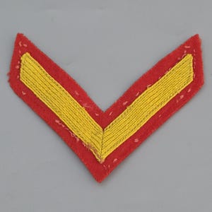 Vintage Gold on Red Corporal Chevron Patch, Military Uniform Sleeve Insignia, Wool Felt Rank Stripe