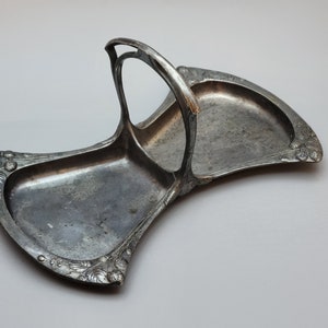 Antique Art Nouveau silver plated pewter serving tray, Ca 1900, divided in two. Made by O. Callia /Gallia. Marked