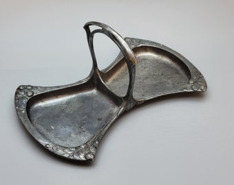 Plat De Service Ovale Cavalier - 5 Raviers En Verre Et Métal Argenté
