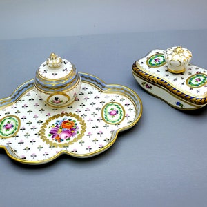 Set of Porcelain ink well and blotter made by Dresden Germany