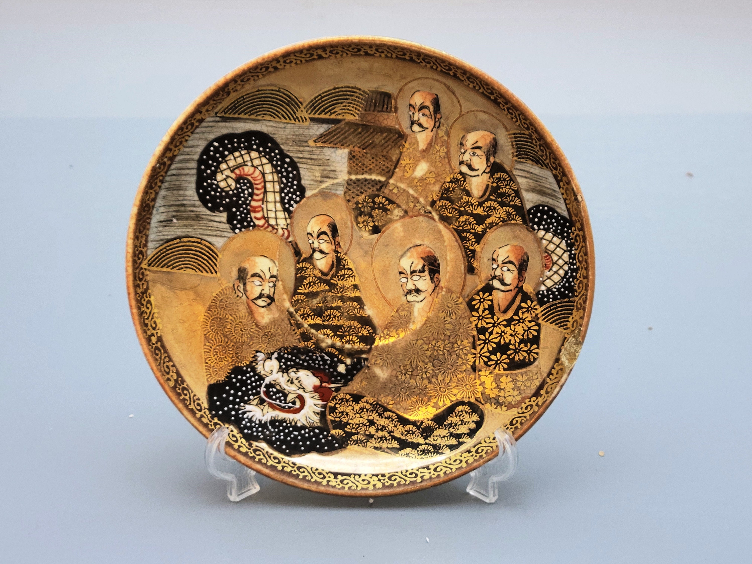 Antique Japanese Satsuma Plate Meiji Period Black Hallmark Etsy