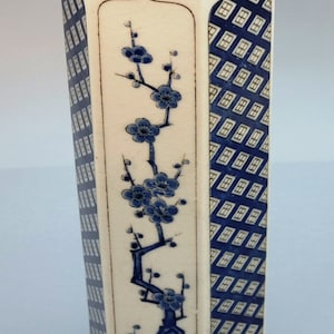 vintage Japanese Imari hexagonal blue and white  porcelain vase