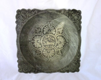 Antique Islamic art silver plated plate, hand crafted Persian art