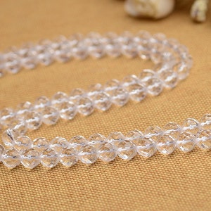 Natural Faceted Rock Crystal Quartz Beads Round Clare Crystal Cut Bead 13.8" Full Strand 6mm 8mm 10mm 12mm 14mm Optional  B001