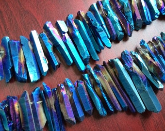 Rough Titanium Crystal Points, Quartz Sticks, Spikes, Blue Rainbow Metalic Quartz Kralen, Crystal Daggers, Quartz Spike Kralen A4B7