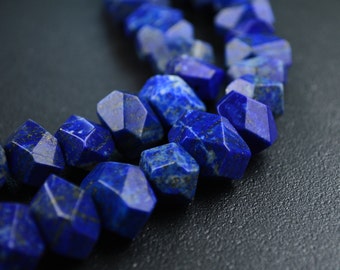 Gefacetlede natuurlijke blauwe lapis Lazuli stone nugget kralen, chunky midden geboord losse kralen Strand 15 Inch of 7,5 Inch