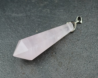 one Natural Rose Quartz Pink Crystal Charm Pedant Terminator Pendulum Point Top Drilled