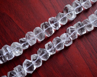Grânulos de quartzo de rocha grossa natural, contas de pepita de cristal transparente facetado meio perfurado fio solto 15 Polegada ou 7.5 Polegada