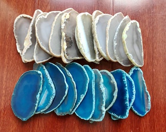 3"-3.5" Agate Slices Stone Slab for Wedding Name Cards Namecards Place Cards Grey and Blue 10 pieces