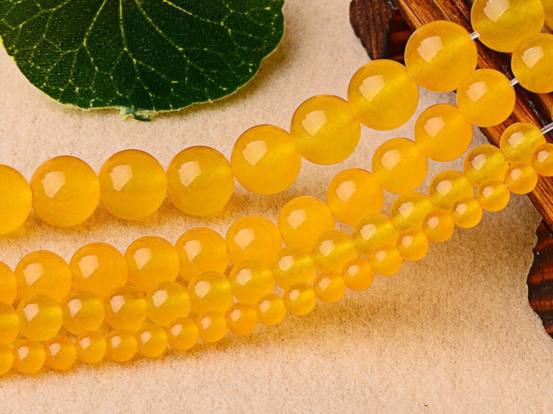 Canary Stone Beads Round Yellow Chalcedony Roundness Crystal Etsy