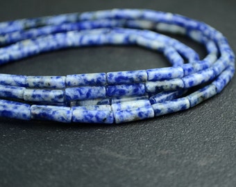 one 15 inch Natural Lapis Lazuli Stone Tube Beads, Small Blue Beads 4mm * 13mm